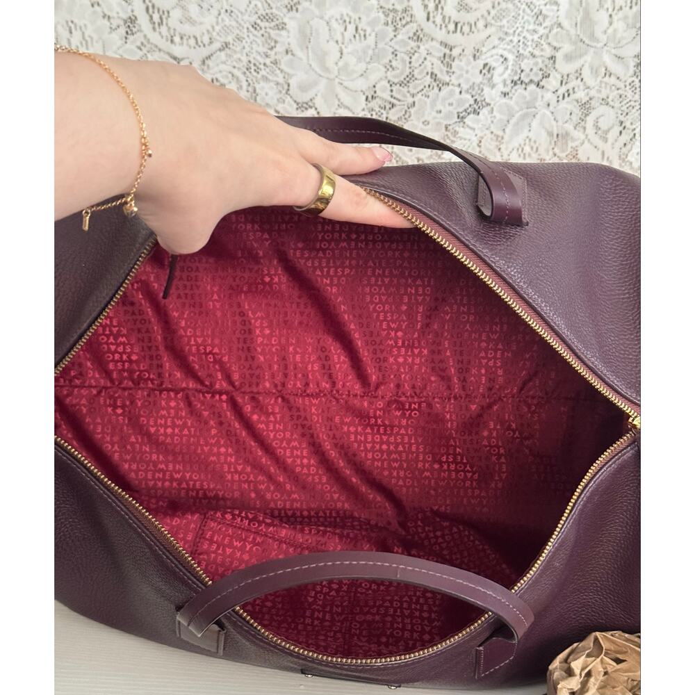 Kate Spade Filipa Mahogany Pebbled Leather Weekender Duffel Travel Bag - Picture 10 of 16
